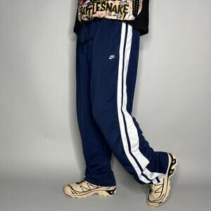 Vintage Y2K Nike Sweatpants Mens XL Baggy Wide Leg Navy Blue White Polyester